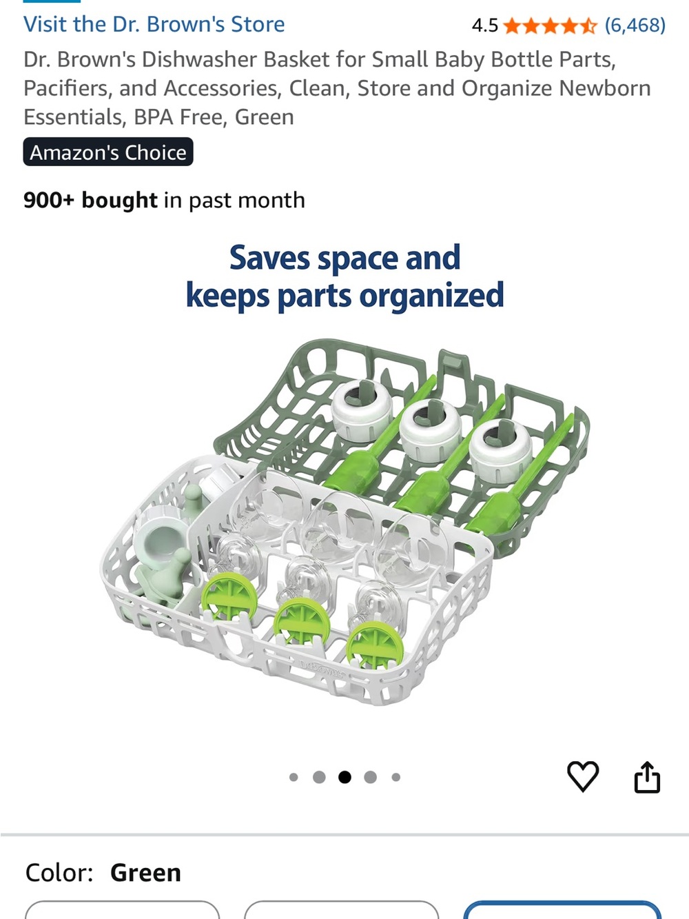 Green Baby Bottle Parts Dishwasher Basket